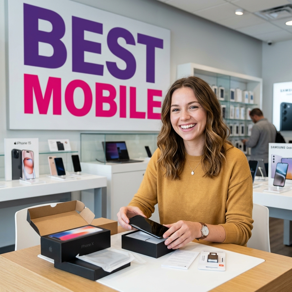 Happy customer unboxing new phone